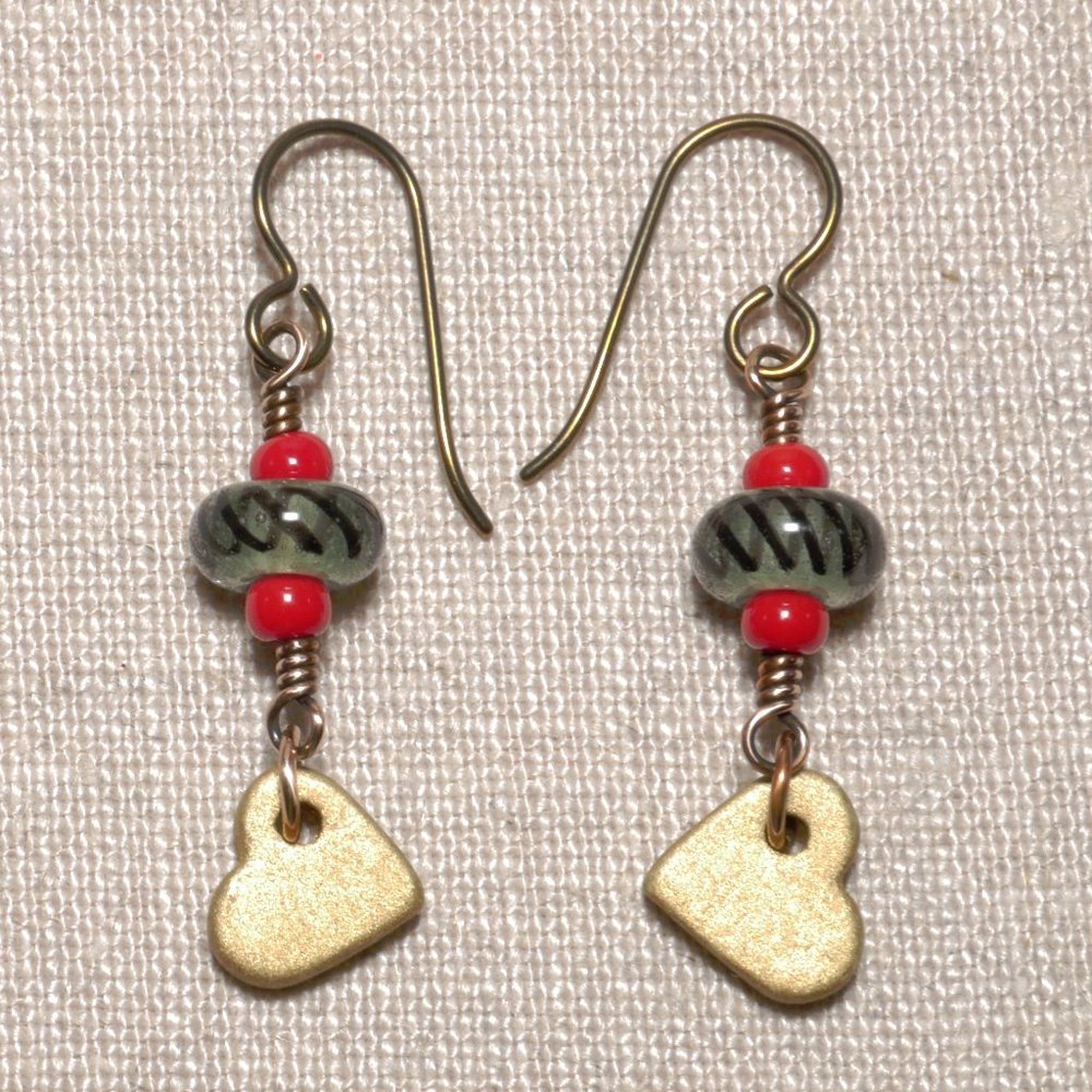 Hand Crafted Handmade Earrings Ceramic Hearts Dangle Earrings